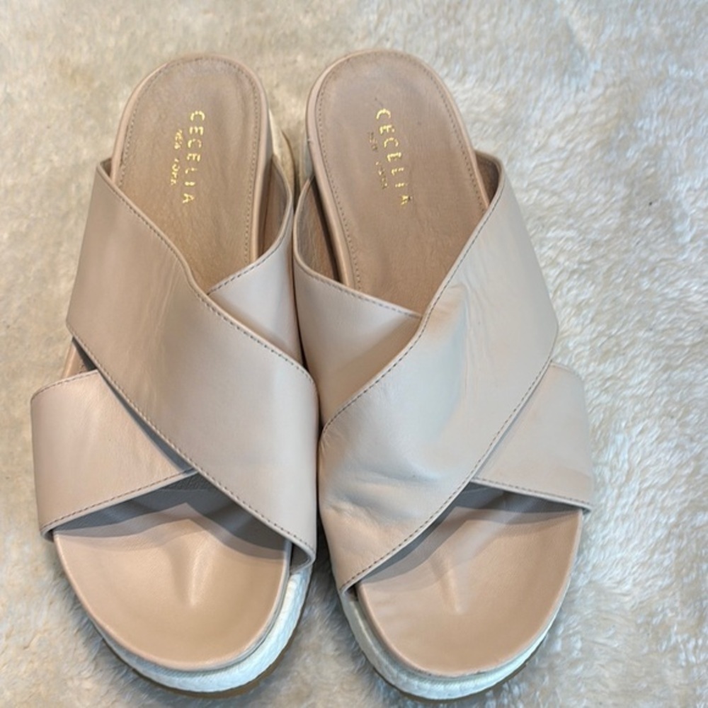 Cecelia New York Beige Crossover Mules